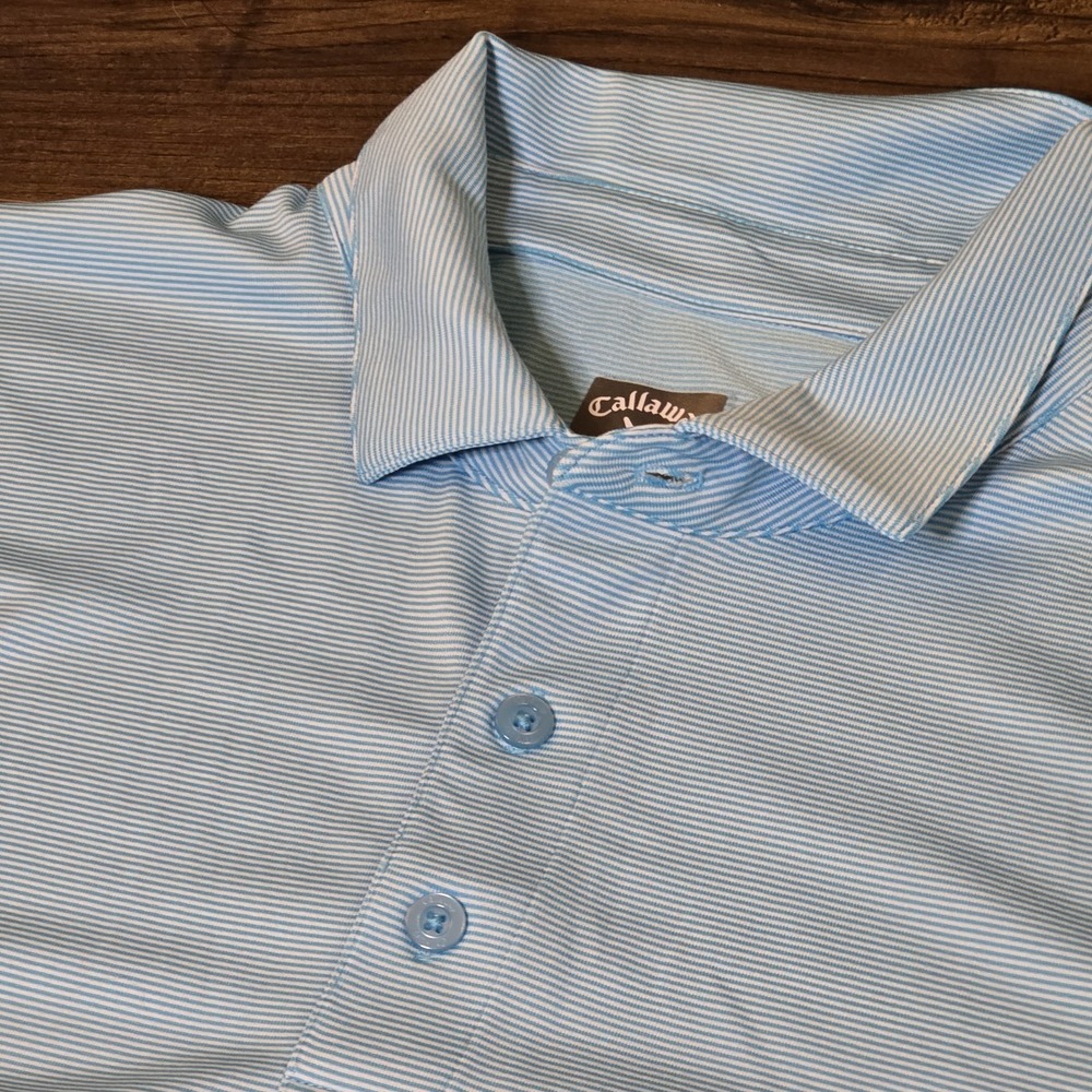 Callaway Opti Dri Polo Shirt Mens XL Blue White Stripe Short Sleeve Golf Stretch
